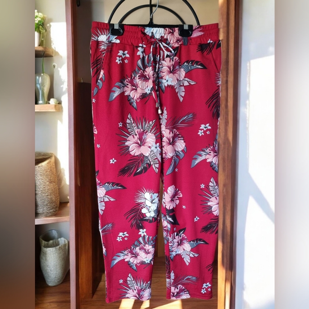 Rock & Rose Floral Red High Waist Women's Pants